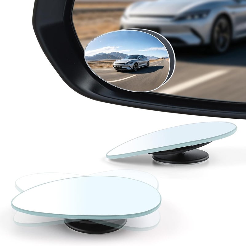 LivTee Blind Spot Mirror, Oval HD Glass Frameless Convex Rear View Mirror with wide angle Adjustable Stick for Cars SUV and Trucks, Pack of 2 - Image 1