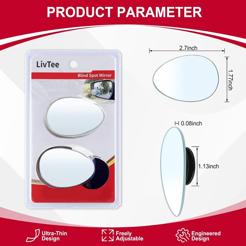 LivTee Blind Spot Mirror, Oval HD Glass Frameless Convex Rear View Mirror with wide angle Adjustable Stick for Cars SUV and Trucks, Pack of 2 - Image 3