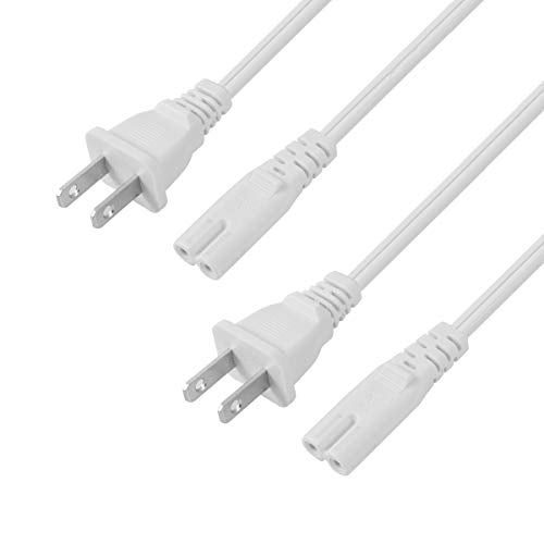 VSEER 2-Pack UL Listed SPT2 18AWG 2 Prong Figure-8 Non-Polarized Universal Replacement Power Cable Cord (NEMA 1-15P to IEC C7),White (1FT) - Image 1