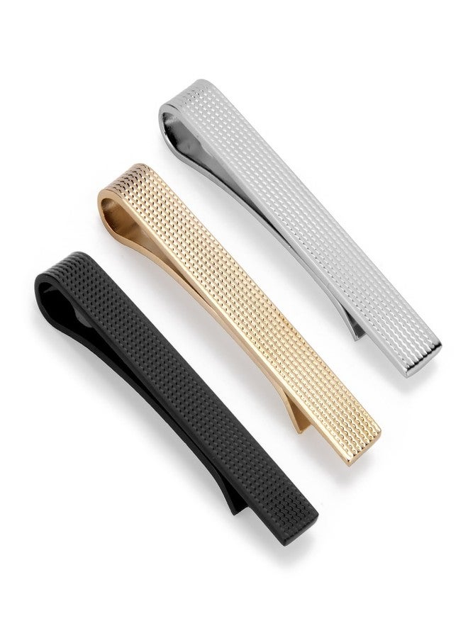 Peora Black Gold Silver Plated Set of 3 Tie Pins Classic Formal Accessories for Men - Image 1