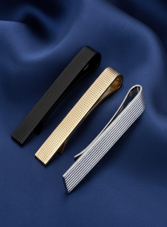 Peora Black Gold Silver Plated Set of 3 Tie Pins Classic Formal Accessories for Men - Image 3