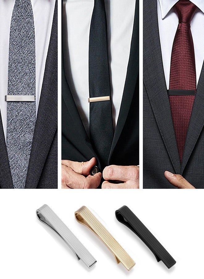 Peora Black Gold Silver Plated Set of 3 Tie Pins Classic Formal Accessories for Men - Image 2