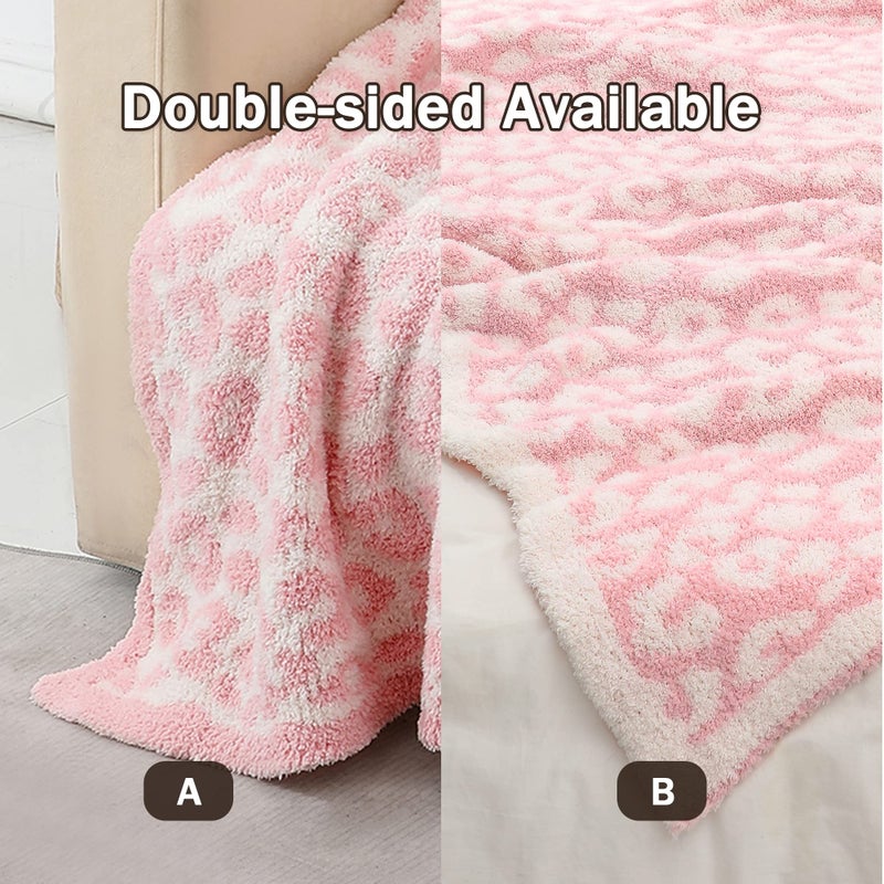 bearberry Fuzzy Leopard Knitted Throw Blanket Soft Cozy Warm Microfiber Blanket for Couch Sofa Bed Travel (Pink/Cream  40""x50"") - Image 3