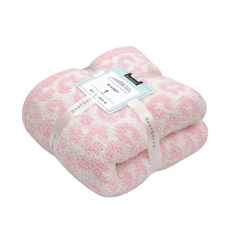 bearberry Fuzzy Leopard Knitted Throw Blanket Soft Cozy Warm Microfiber Blanket for Couch Sofa Bed Travel (Pink/Cream  40""x50"") - Image 1
