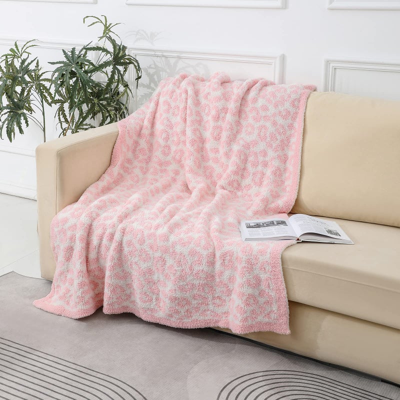 bearberry Fuzzy Leopard Knitted Throw Blanket Soft Cozy Warm Microfiber Blanket for Couch Sofa Bed Travel (Pink/Cream  40""x50"") - Image 5