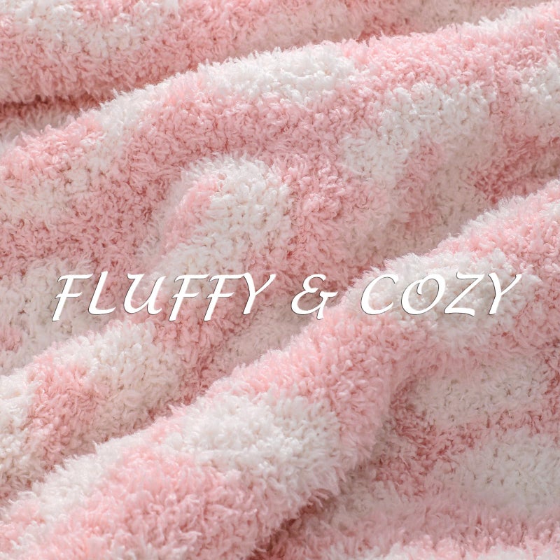 bearberry Fuzzy Leopard Knitted Throw Blanket Soft Cozy Warm Microfiber Blanket for Couch Sofa Bed Travel (Pink/Cream  40""x50"") - Image 2