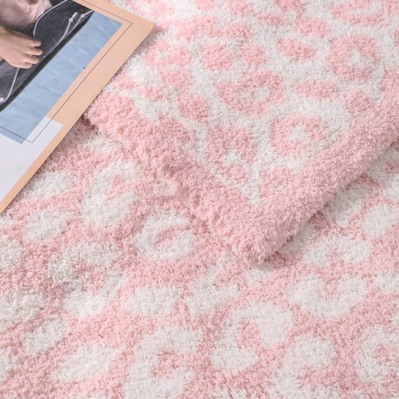 bearberry Fuzzy Leopard Knitted Throw Blanket Soft Cozy Warm Microfiber Blanket for Couch Sofa Bed Travel (Pink/Cream  40""x50"") - Image 4