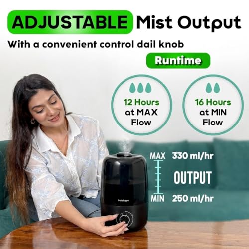 InstaCuppa Ultrasonic Cool Mist Humidifier for Room, Effective Cold & Cough Relief with Moisture Control, Separate Aroma Oil Diffuser Container, Ceramic Balls Water & Cotton Mesh Air Filters, 4 Liter - Image 2