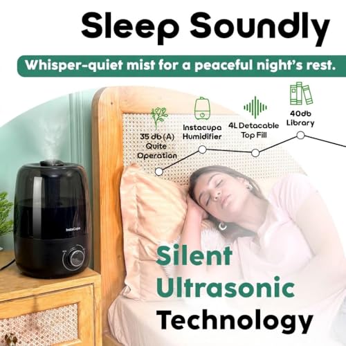 InstaCuppa Ultrasonic Cool Mist Humidifier for Room, Effective Cold & Cough Relief with Moisture Control, Separate Aroma Oil Diffuser Container, Ceramic Balls Water & Cotton Mesh Air Filters, 4 Liter - Image 5