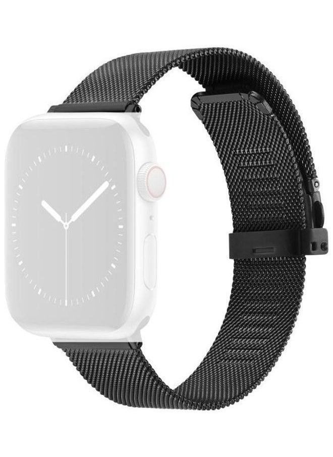 NIBEMINENT - Butterfly Buckle Milanese Metal Replacement Strap Watchband For Apple Watch Series 7/6/SE/5/4/3/2/1 42/44/45mm Black - Image 1
