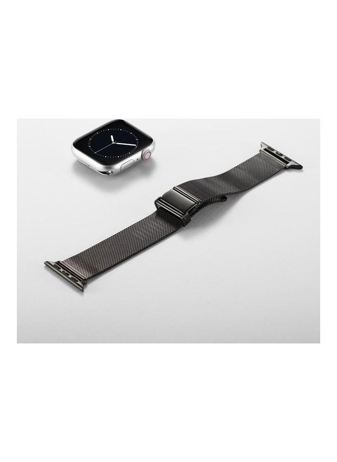 NIBEMINENT - Butterfly Buckle Milanese Metal Replacement Strap Watchband For Apple Watch Series 7/6/SE/5/4/3/2/1 42/44/45mm Black - Image 1