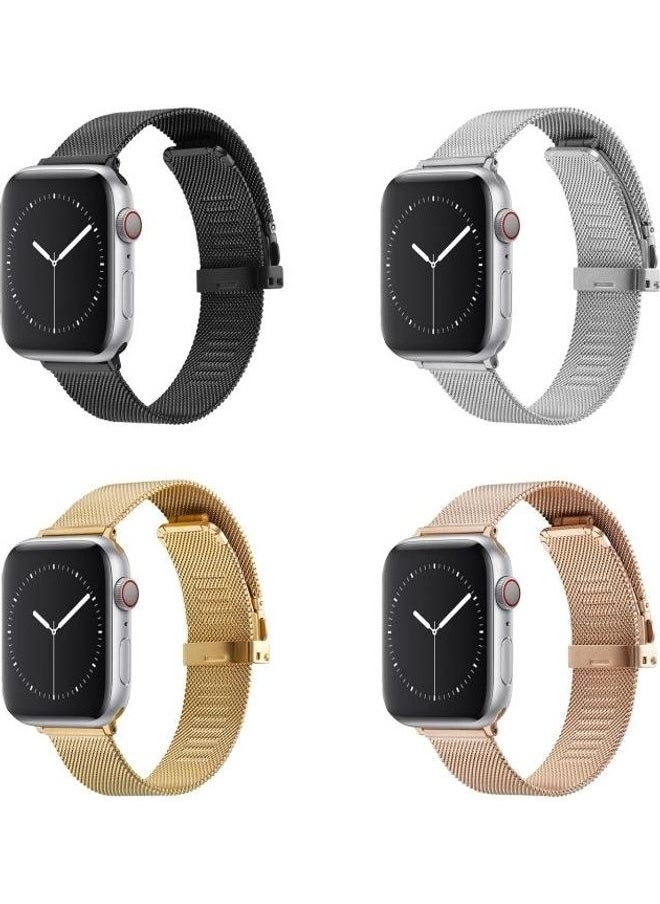 NIBEMINENT - Butterfly Buckle Milanese Metal Replacement Strap Watchband For Apple Watch Series 7/6/SE/5/4/3/2/1 42/44/45mm Black - Image 1