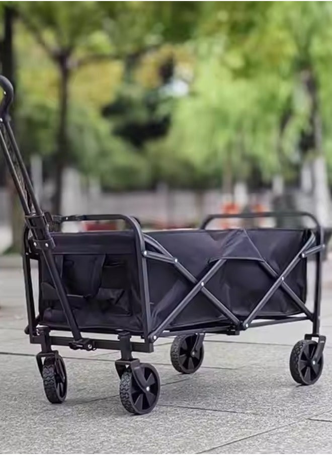 Outdoor.Market - Heavy-Duty Folding Wagon Cart – Collapsible Utility Beach & Garden Trolley with Adjustable Handle & 360° Wheels | Large Capacity, Portable for Camping, Picnic, Outdoor Use – Black - Image 1