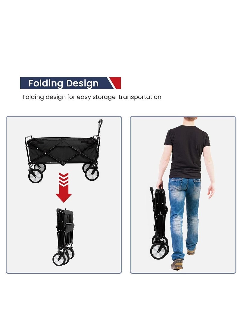 Outdoor.Market - Heavy-Duty Folding Wagon Cart – Collapsible Utility Beach & Garden Trolley with Adjustable Handle & 360° Wheels | Large Capacity, Portable for Camping, Picnic, Outdoor Use – Black - Image 1