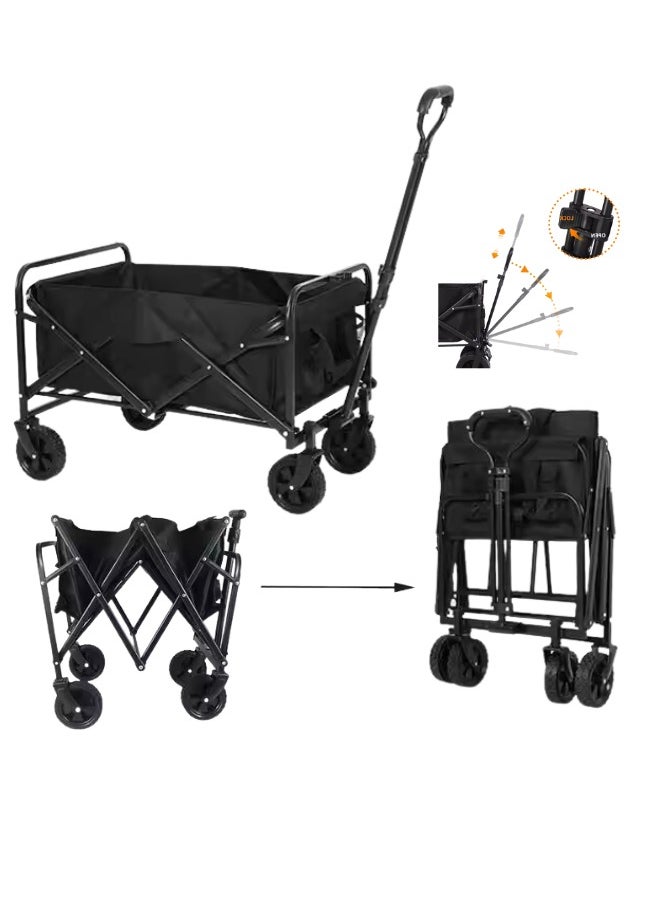 Outdoor.Market - Heavy-Duty Folding Wagon Cart – Collapsible Utility Beach & Garden Trolley with Adjustable Handle & 360° Wheels | Large Capacity, Portable for Camping, Picnic, Outdoor Use – Black - Image 1