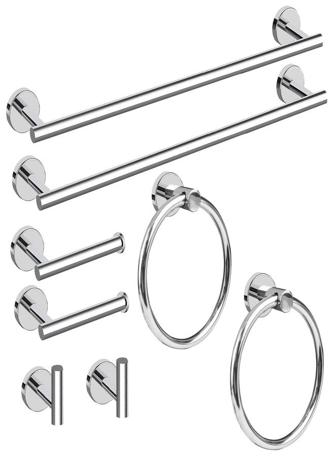 Cilee 8 Piece Polished Chrome Bathroom Hardware Set, 24inch Bathroom Towel bar+Towel Ring+Toilet Paper Holder+ Robe Towel Hook, SUS304 Stainless Steel Bathroom Accessory Set - Image 1