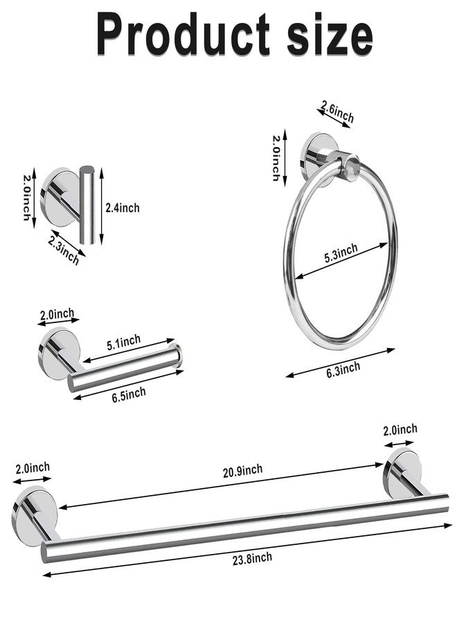 Cilee 8 Piece Polished Chrome Bathroom Hardware Set, 24inch Bathroom Towel bar+Towel Ring+Toilet Paper Holder+ Robe Towel Hook, SUS304 Stainless Steel Bathroom Accessory Set - Image 4