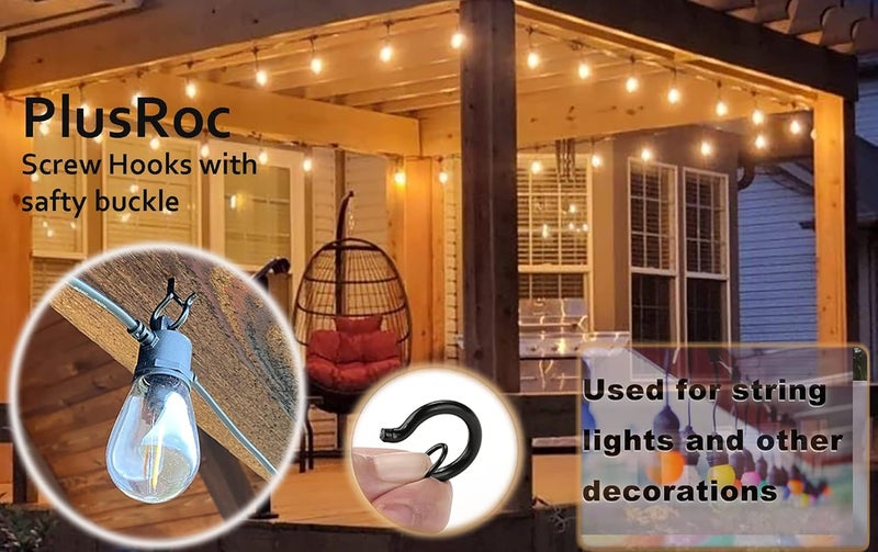 PlusRoc 40 Pack Christmas Light Hooks for Outdoor Seasonal Lighting Hooks, Outdoor Eye Hook Heavy Duty Screw in Q-Hanger, 2.2 Inch Black Cup Hooks, Wall Ceiling Deck Mount - Image 3