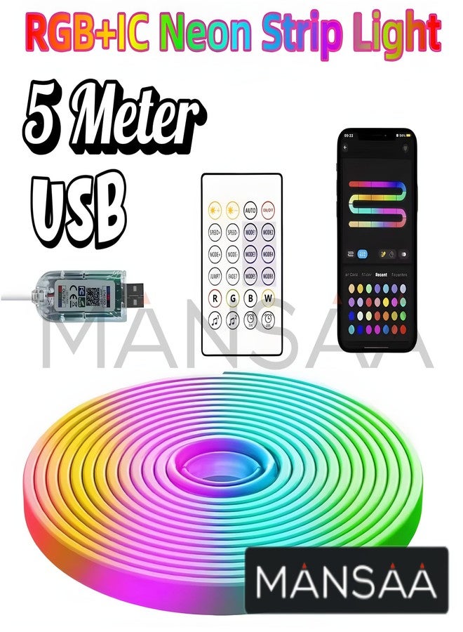 MANSAA LED Strip Light | 5 Metre | Neon Light Strip, Neon Light, Neon, App & Remote Control, 8 Blinking Modes, Music Sync, USB Powered (RGB) - Image 2