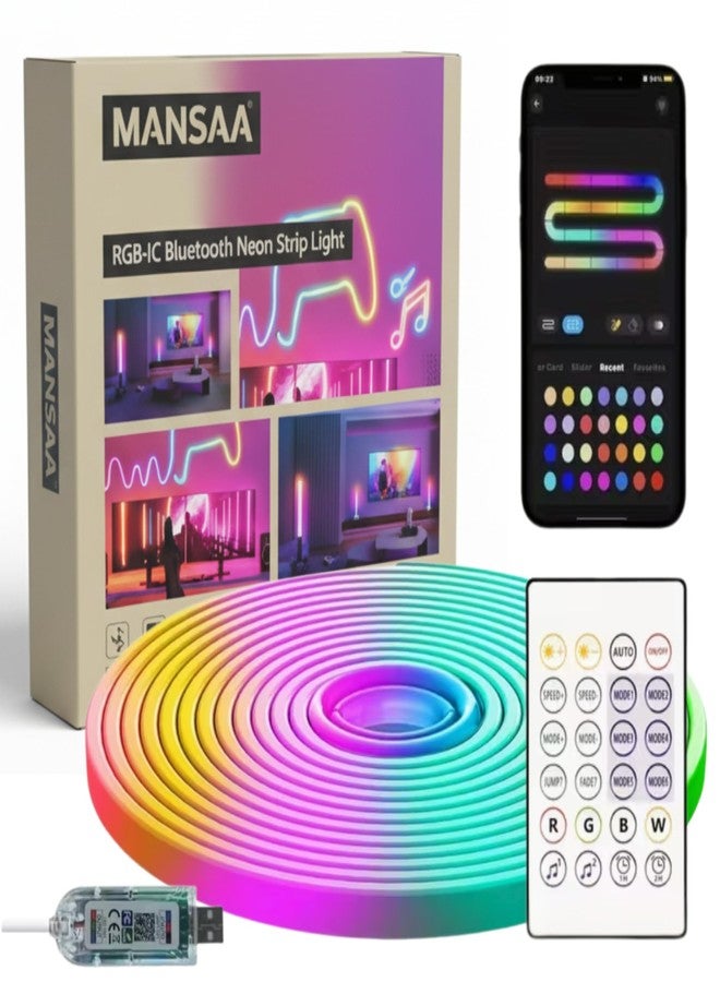MANSAA LED Strip Light | 5 Metre | Neon Light Strip, Neon Light, Neon, App & Remote Control, 8 Blinking Modes, Music Sync, USB Powered (RGB) - Image 1