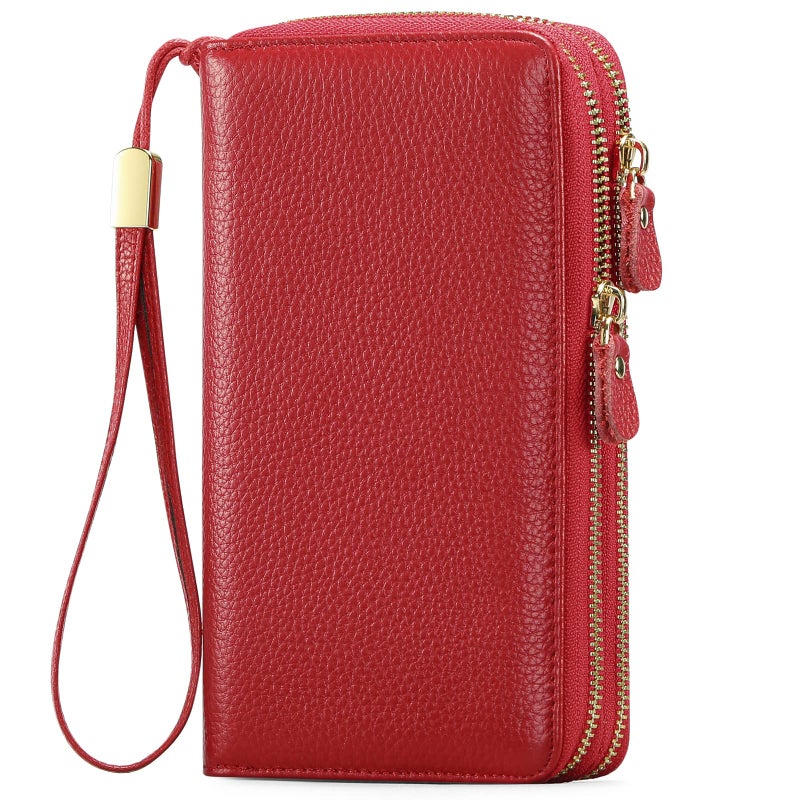 SENDEFN Leather Women Wallet RFID Blocking Zipper Around Phone Holder Clutch Wristlet Large Capacity - Image 1