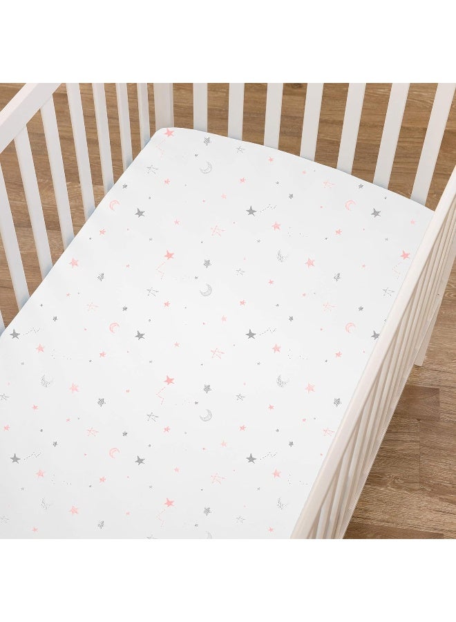 American Baby Company American Baby Company 2 Pack Printed 100% Cotton Jersey Knit Fitted Crib Sheet for Standard Crib and Toddler Mattresses, Pink Stars/Zigzag, for Girls  - Image 5