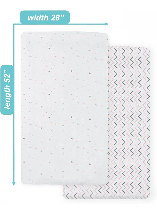 American Baby Company American Baby Company 2 Pack Printed 100% Cotton Jersey Knit Fitted Crib Sheet for Standard Crib and Toddler Mattresses, Pink Stars/Zigzag, for Girls  - Image 3