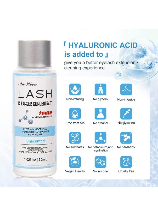 AuReve Lash Shampoo Concentrate 30ml Lash Cleanser Concentrate Add Hyaluronic Acid Oil-Free Lash Extension Shampoo Perfect for Salon，Unscented - Image 2
