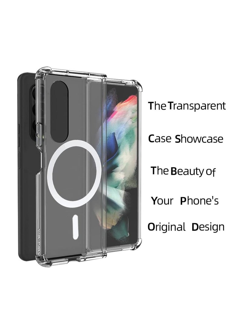 Magnetic Clear Case for Samsung Galaxy Z Fold 3 5g, Compatible with Magsafe Card Wallet and Wireless Charger, Transparent Shockproof and Drop-Proof Case Cover For Fold 3 Clear