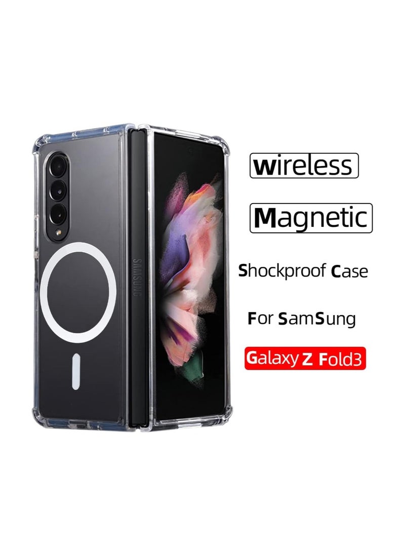 Magnetic Clear Case for Samsung Galaxy Z Fold 3 5g, Compatible with Magsafe Card Wallet and Wireless Charger, Transparent Shockproof and Drop-Proof Case Cover For Fold 3 Clear
