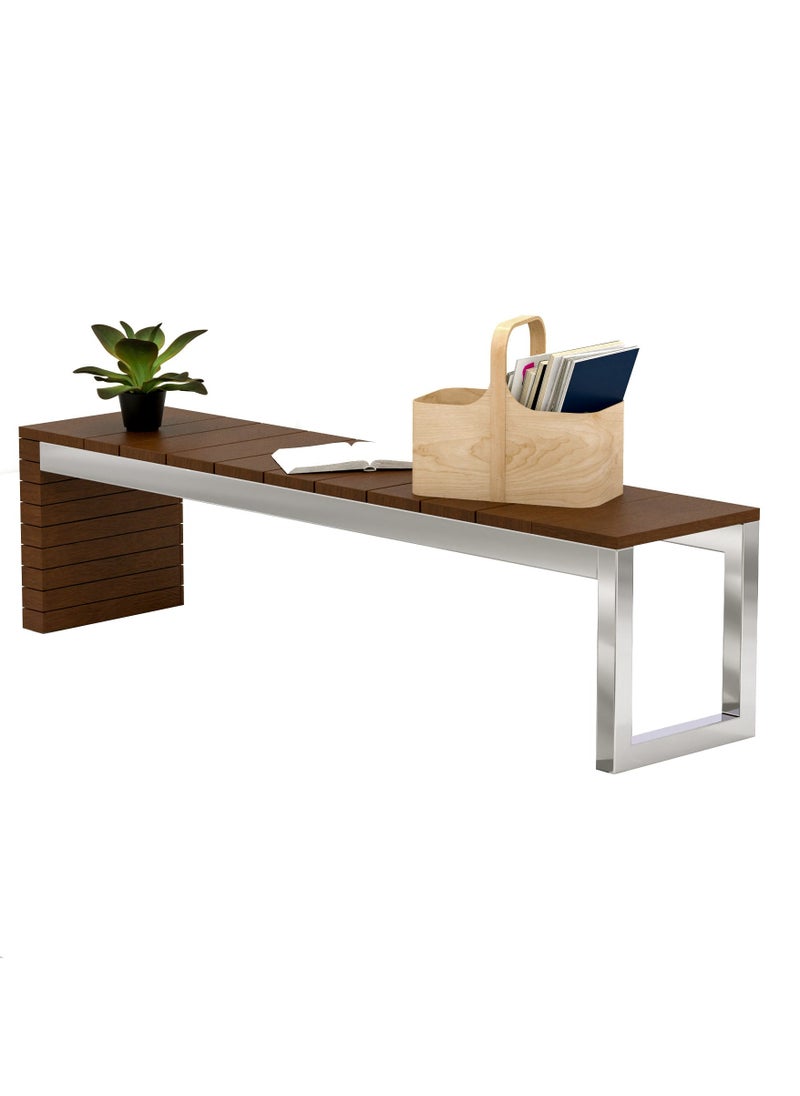 RIGID Stainless Steel Bench with Wooden Top  45x182x43cm  - Image 1
