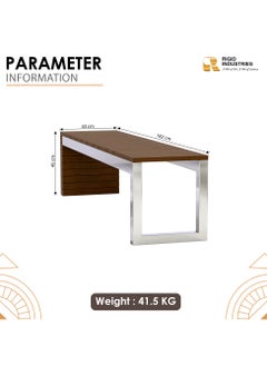 RIGID Stainless Steel Bench with Wooden Top  45x182x43cm  - Image 2