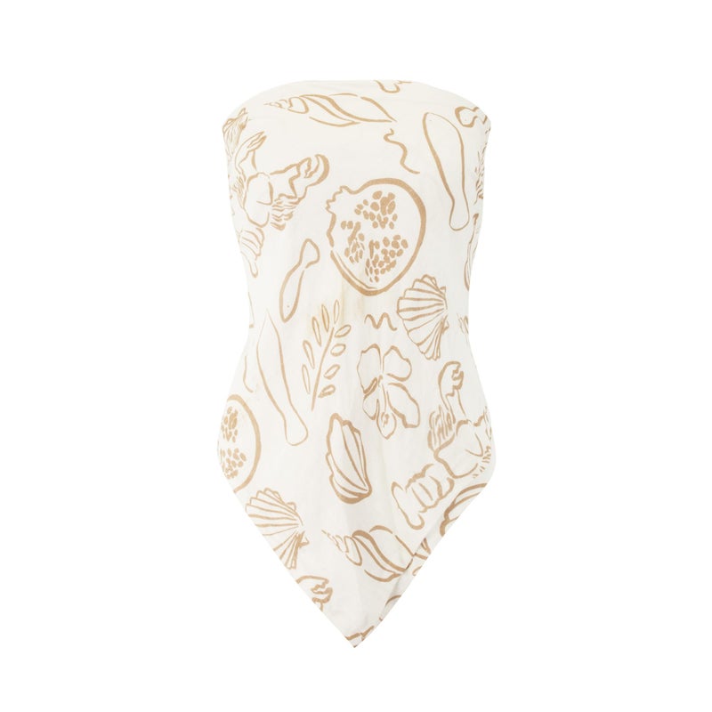 Almere Womens Printed Adjustable Tie Style Bandana Top for Girls Summer Vacation Strapless Going Out Beach Shirt (Beige Print, One Size) - Image 1