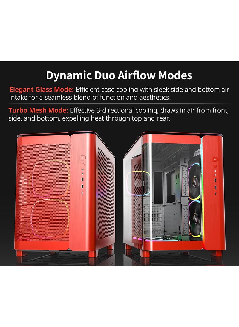 MONTECH - King 95 PRO Dual-Chamber ATX Mid-Tower PC Gaming Case, High-Airflow, Toolless Panels, Sturdy Curved Tempered Glass Front, 6 ARGB PWM Fan Pre-Installed with Fan Hub, Red - Image 1