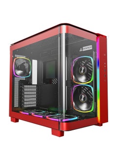 MONTECH King 95 PRO Dual-Chamber ATX Mid-Tower PC Gaming Case, High-Airflow, Toolless Panels, Sturdy Curved Tempered Glass Front, 6 ARGB PWM Fan Pre-Installed with Fan Hub, Red  - Image 1