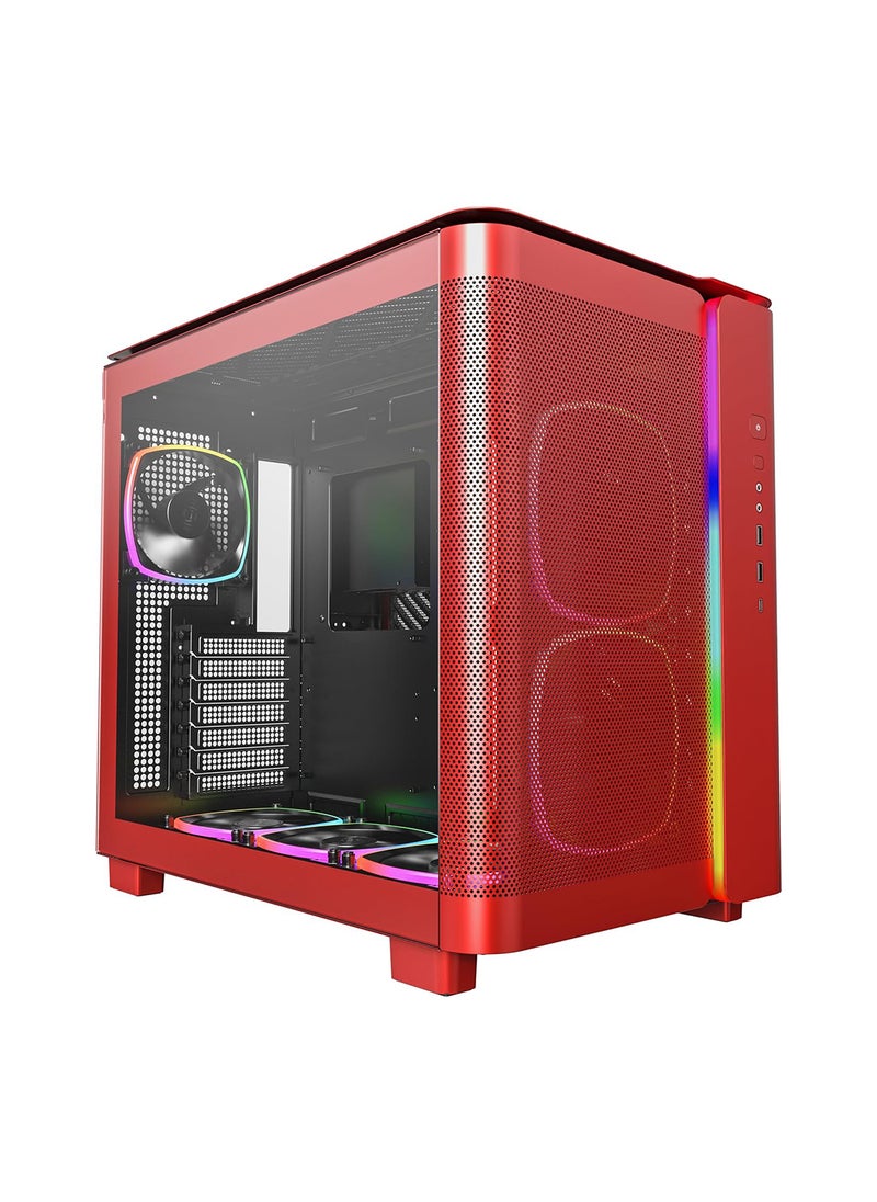 MONTECH - King 95 PRO Dual-Chamber ATX Mid-Tower PC Gaming Case, High-Airflow, Toolless Panels, Sturdy Curved Tempered Glass Front, 6 ARGB PWM Fan Pre-Installed with Fan Hub, Red - Image 1