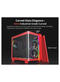 MONTECH King 95 PRO Dual-Chamber ATX Mid-Tower PC Gaming Case, High-Airflow, Toolless Panels, Sturdy Curved Tempered Glass Front, 6 ARGB PWM Fan Pre-Installed with Fan Hub, Red  - Image 2