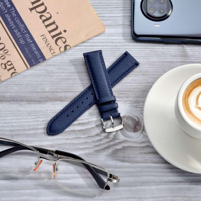 BISONSTRAP Texture Leather Watch Straps for Women and Men, Watch Replacement Bands with Quick Release, 20mm, Dark Blue, Silver Buckle - Image 2