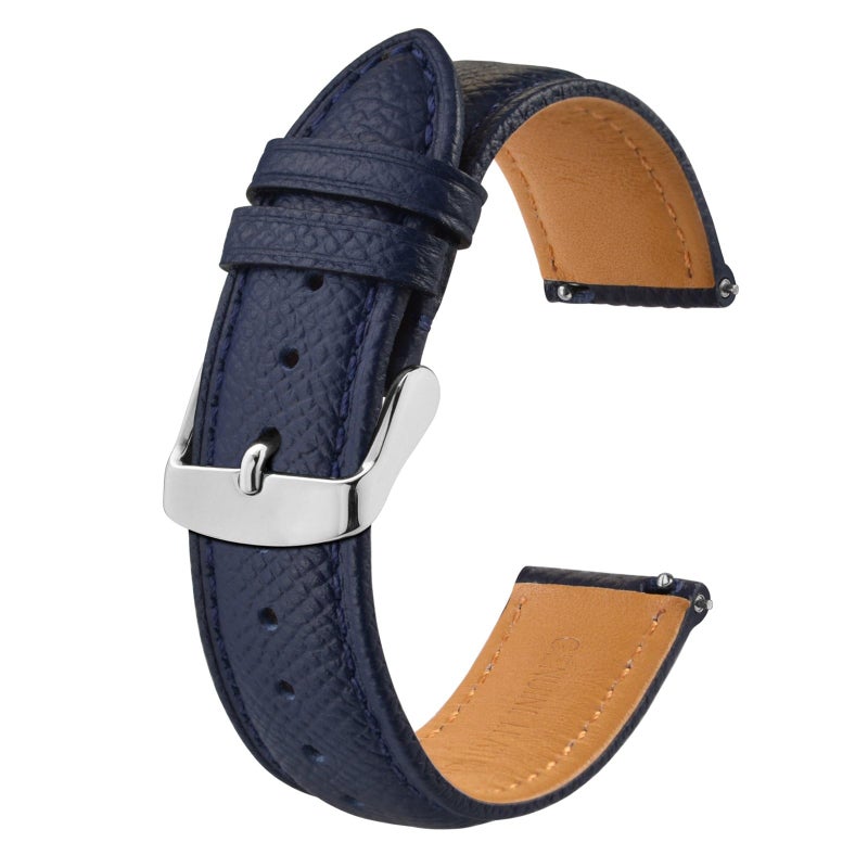 BISONSTRAP Texture Leather Watch Straps for Women and Men, Watch Replacement Bands with Quick Release, 20mm, Dark Blue, Silver Buckle - Image 1