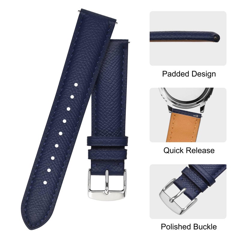 BISONSTRAP Texture Leather Watch Straps for Women and Men, Watch Replacement Bands with Quick Release, 20mm, Dark Blue, Silver Buckle - Image 4