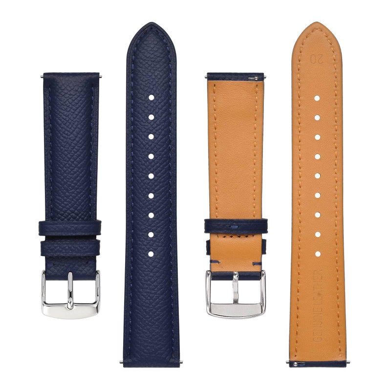 BISONSTRAP Texture Leather Watch Straps for Women and Men, Watch Replacement Bands with Quick Release, 20mm, Dark Blue, Silver Buckle - Image 3