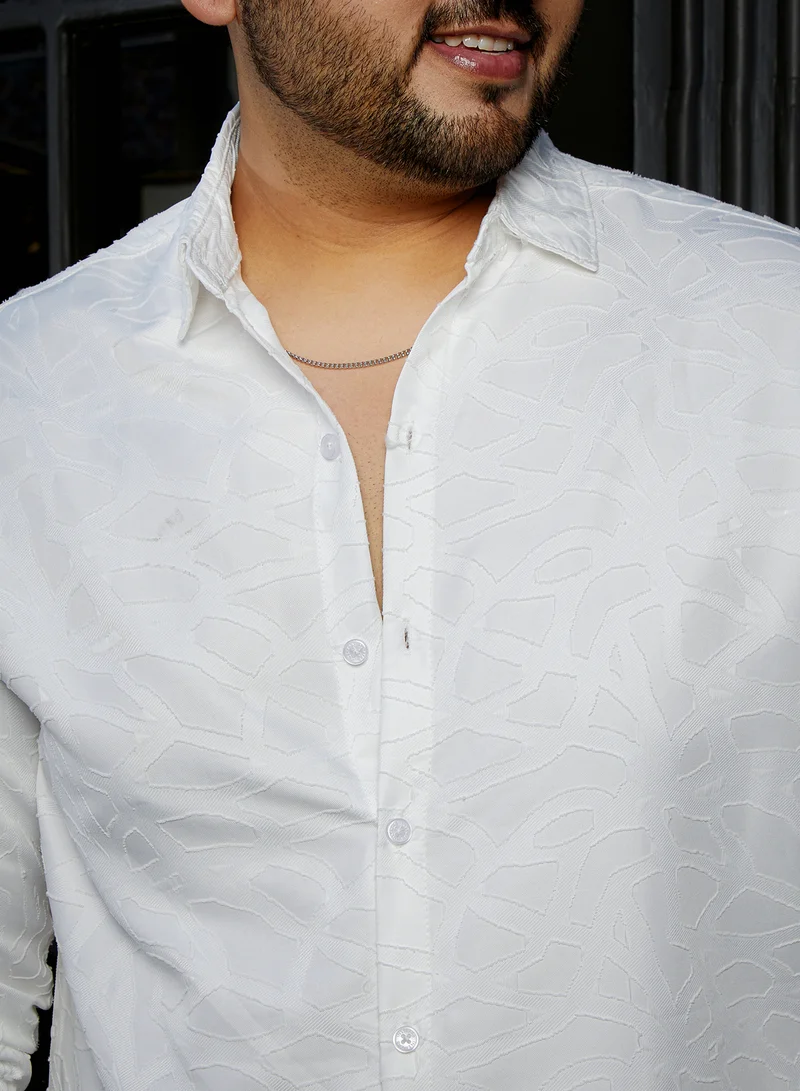 Instafab Plus Instafab Plus Men's Daisy White Abstract-Edge Shirt For Casual Wear | Spread Collar | Long Cuffed Sleeves | Button Closure | Plus Size Shirt Crafted With Comfort Fit For Everyday Wear