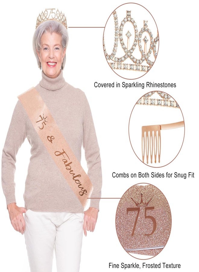 Uiorgui 75th Birthday Decorations for Women, 33pcs 75th Crown and Sash, Black Rose Gold Happy 75th Birthday Banner Balloons Backdrop Hanging Swirls Paper Fans, 75 Years Old Bady Decorations Kit - Image 4