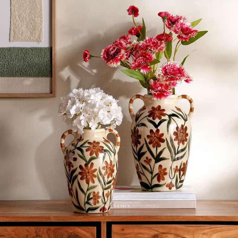 Pan Home Sakura Stoneware Handpainted Vase 18x16.5x25.5cm - Brown - 112AIC9904411 - Image 3