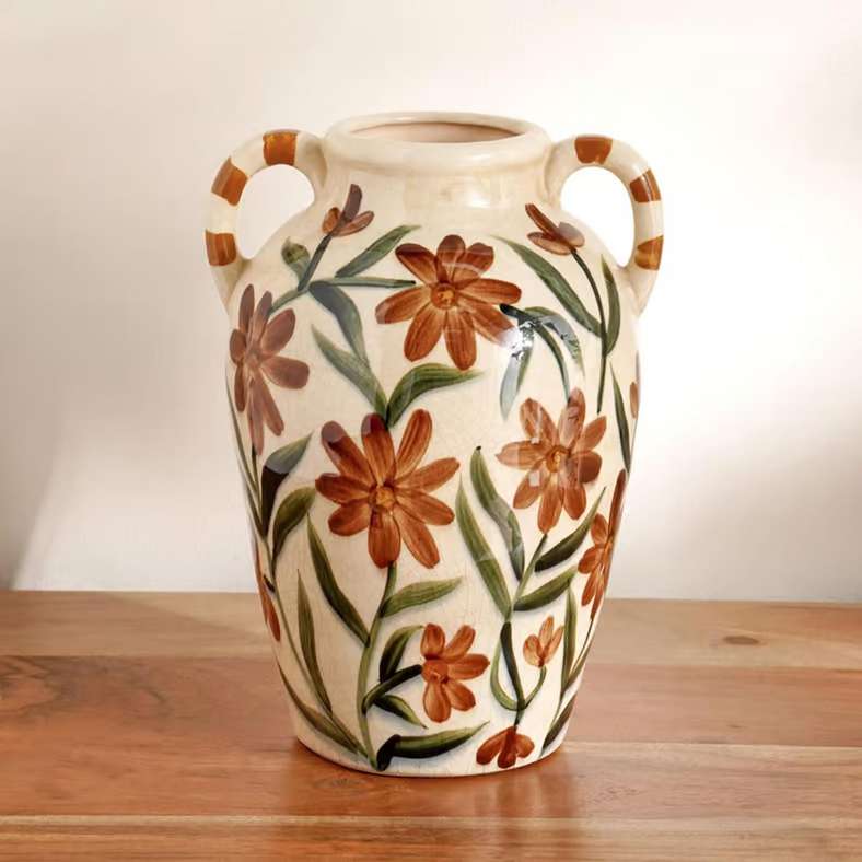 Pan Home Sakura Stoneware Handpainted Vase 18x16.5x25.5cm - Brown - 112AIC9904411 - Image 4