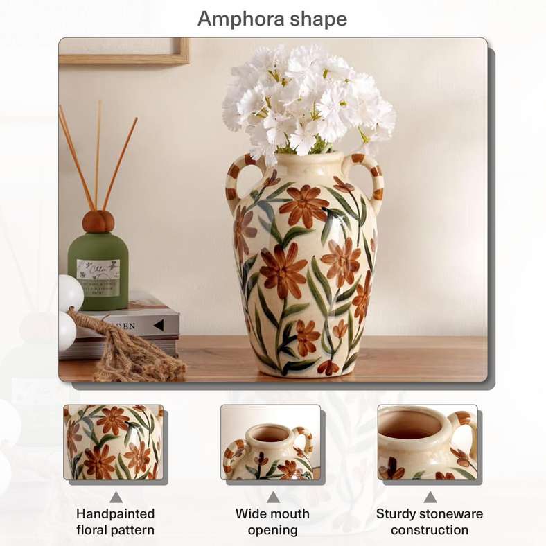 Pan Home Sakura Stoneware Handpainted Vase 18x16.5x25.5cm - Brown - 112AIC9904411 - Image 5