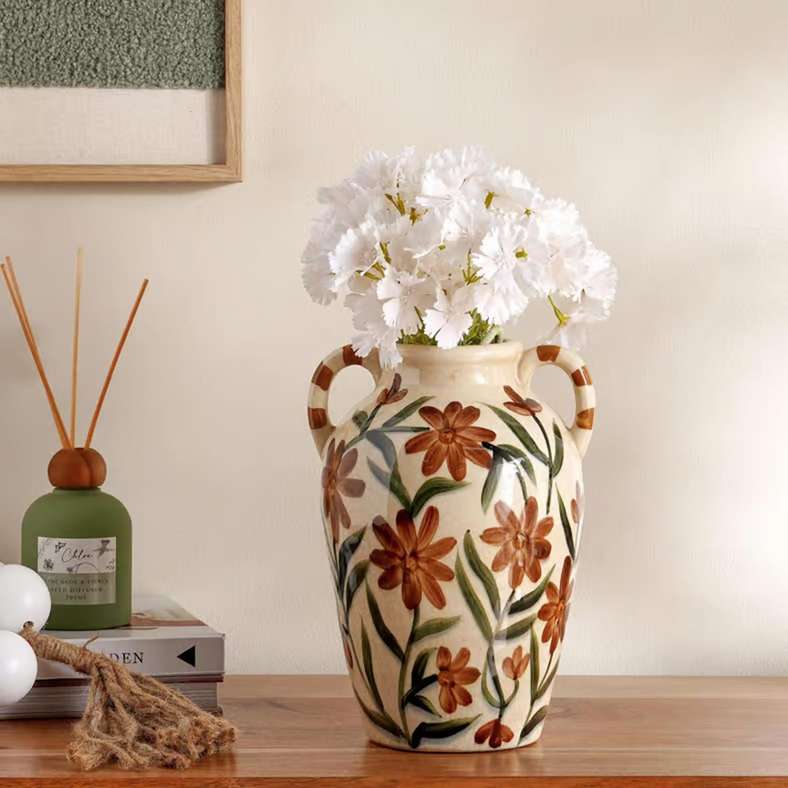 Pan Home Sakura Stoneware Handpainted Vase 18x16.5x25.5cm - Brown - 112AIC9904411 - Image 1