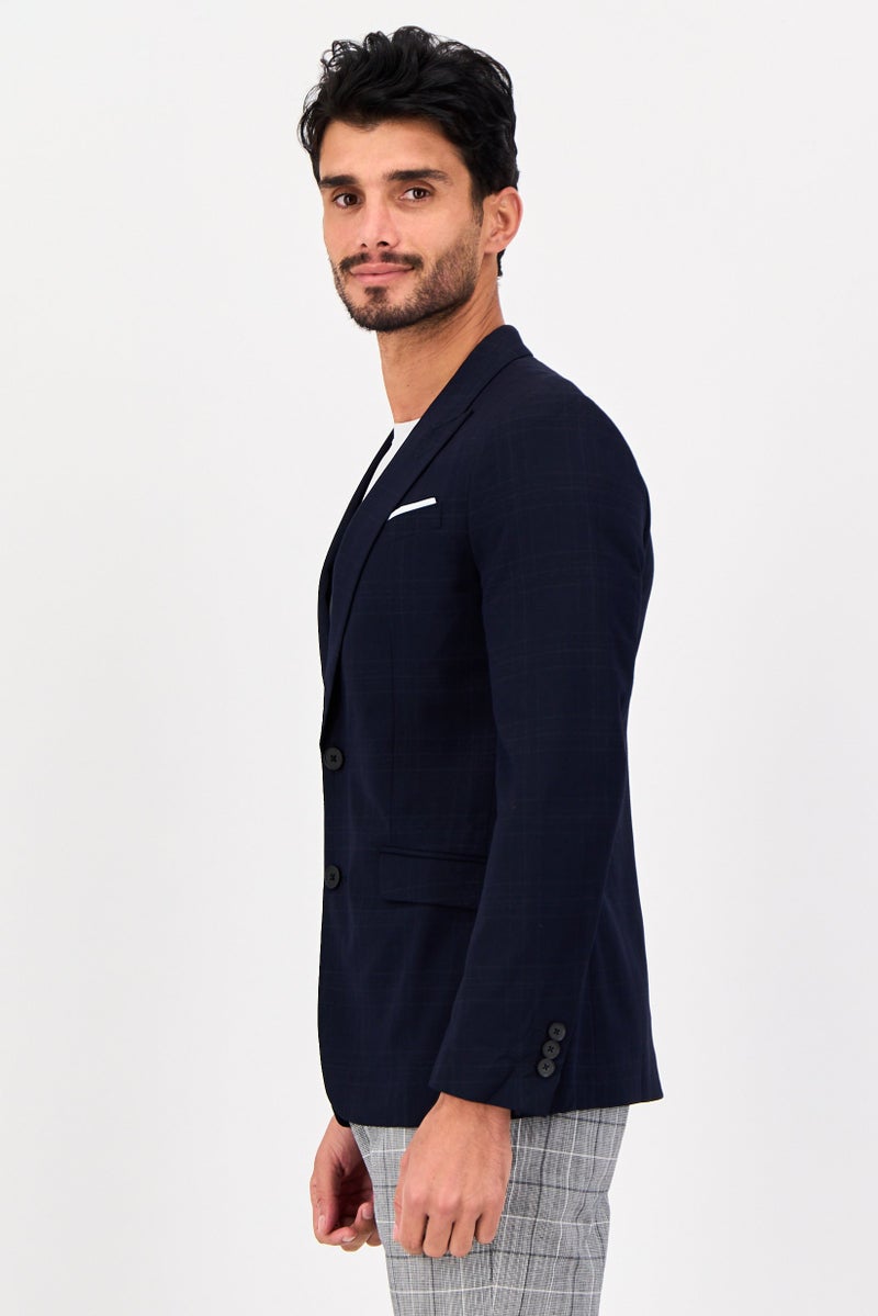 Selected Homme Men Slim Fit Chambray Semi Formal Blazer, Navy Blue - Image 2