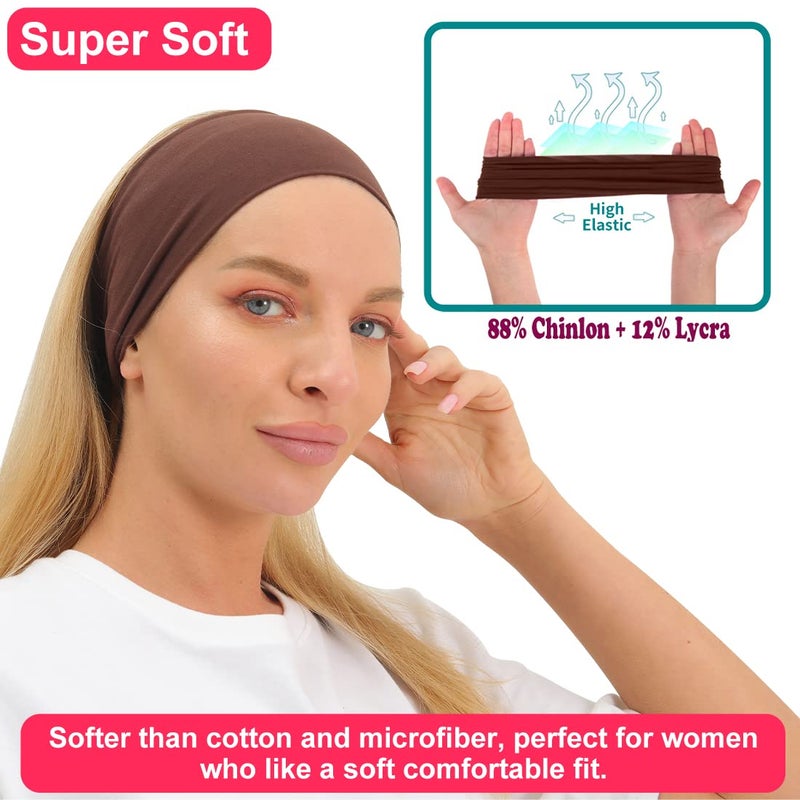 RITOPER Women's Extra Soft Wide Thick Yoga Headbands, Non Slip Sweat Bands, 6 Pack Solid Hair Bands, Black, Tennis, Yoga, Running - Image 3