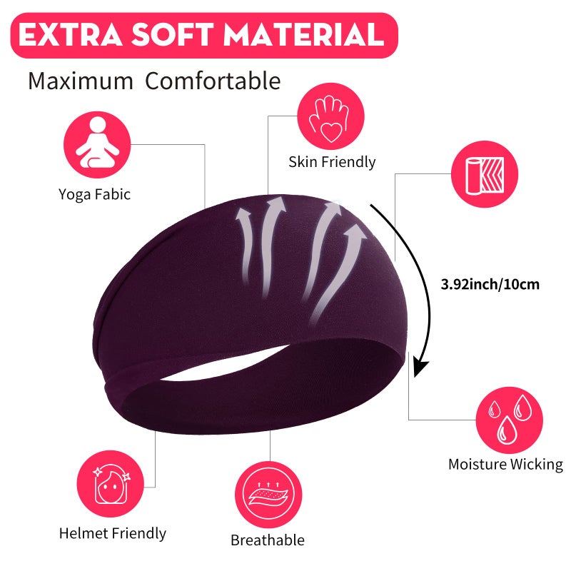RITOPER Women's Extra Soft Wide Thick Yoga Headbands, Non Slip Sweat Bands, 6 Pack Solid Hair Bands, Black, Tennis, Yoga, Running - Image 4